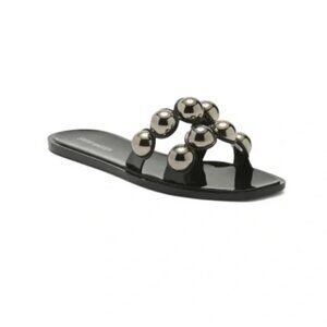 Steve Madden 'Kawah' Metallic Pearl Strap Jelly Slide Sandals, Black